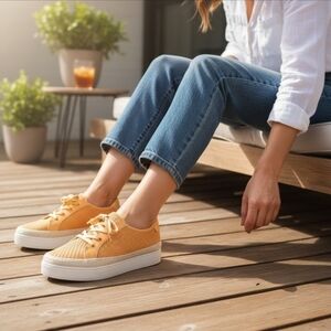 Franco Sarto Women Platform Sneaker 9.5 M Cantaloupe Orange - Yellow Espadrille